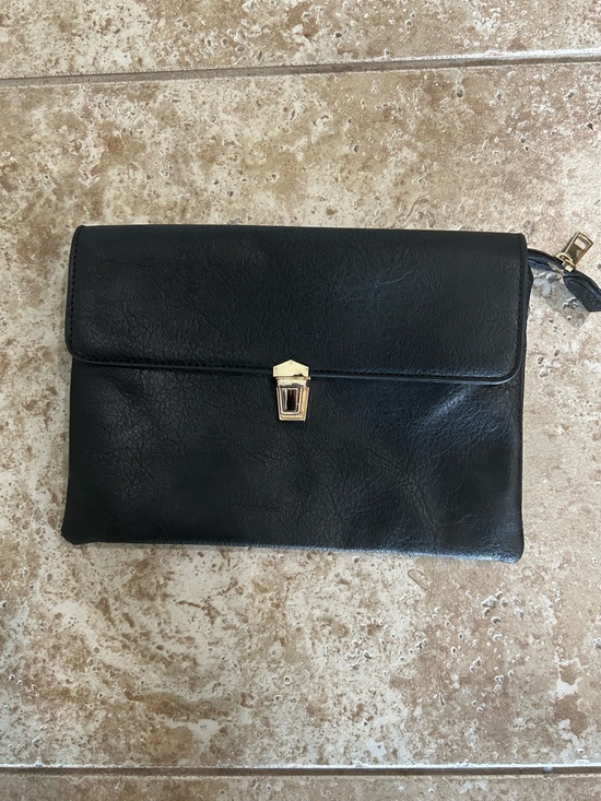 Other - Black Leather Women’s Clutch with Gold Hardware